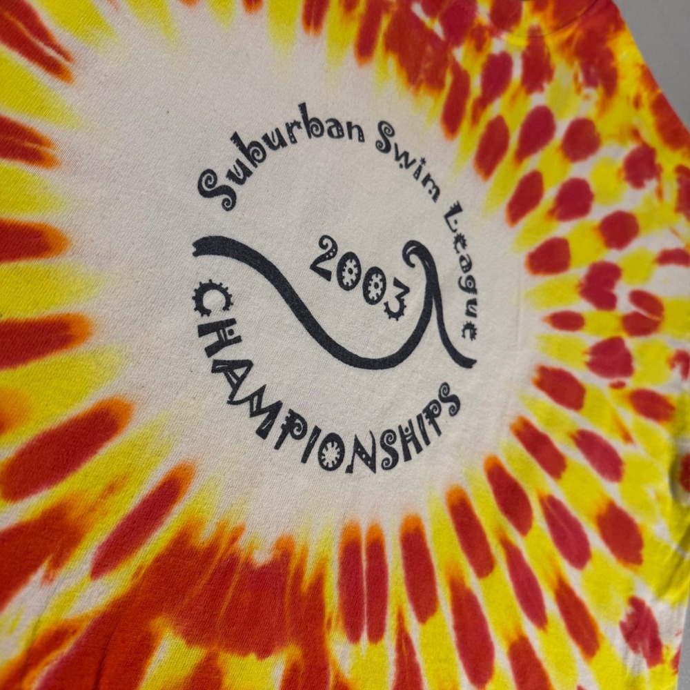 Vintage 2003 Suburban Swim League Tie Dye T Shirt Banzai Red Yellow Large - Picture 2 of 9